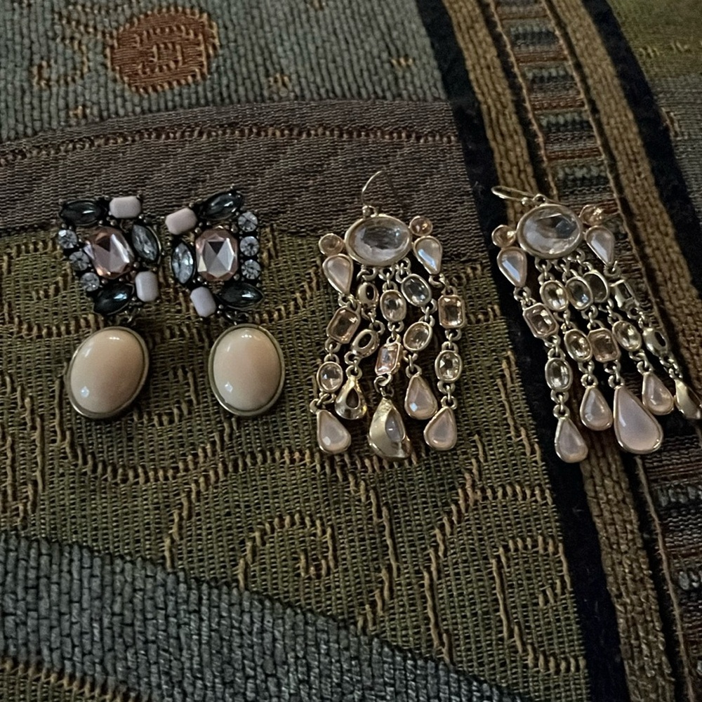 Two pair Triple Peach Crystal Rose Gold pierced Earrings NWT